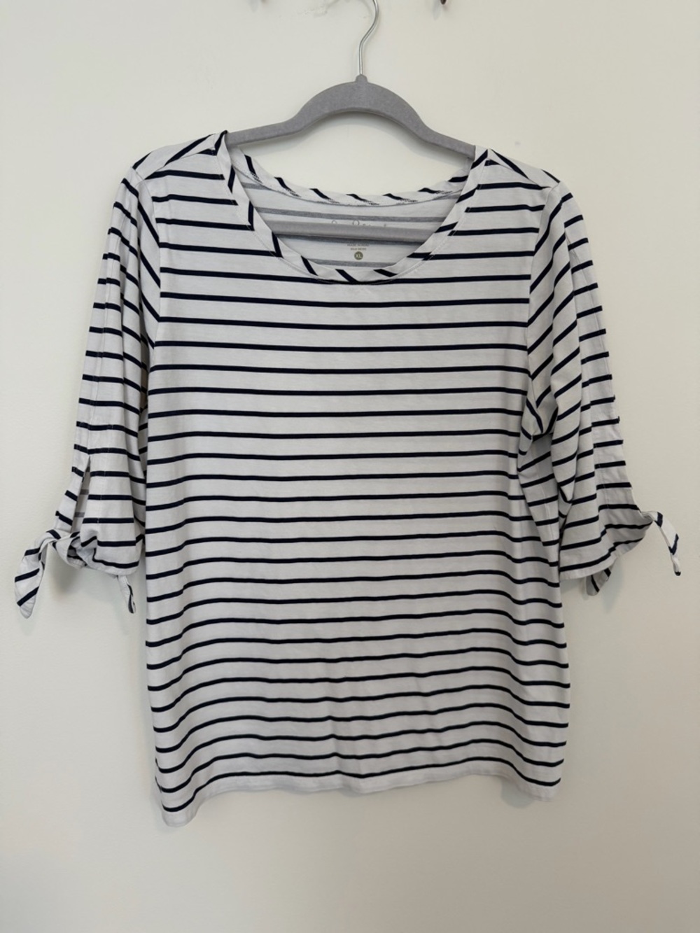 Lilly Pulitzer Pima Cotton Striped Tie-Sleeve Top, Navy & White